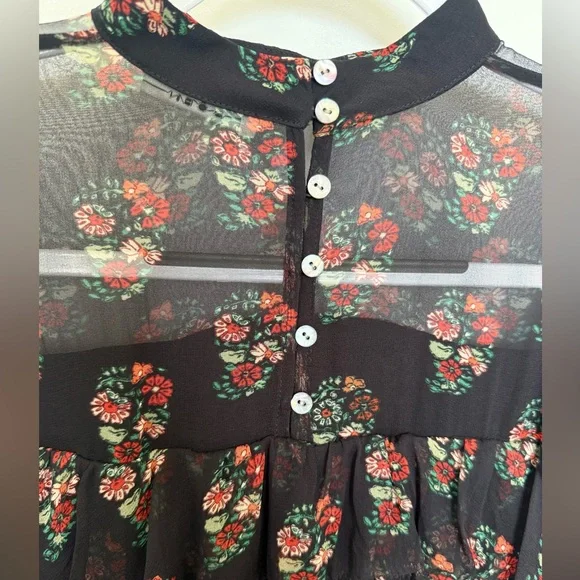 DÔEN Alette Ruffled Tiered Floral-print Silk-georgette Mini Dress - Black size S - Picture 8 of 12